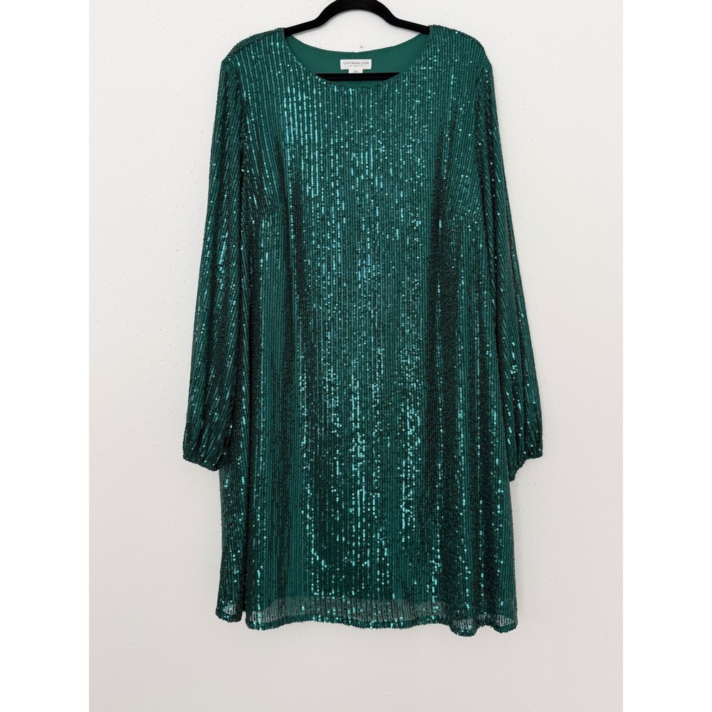 Chic Soul Emerald Green Sequin Dress Holiday Cocktail Party (2X)